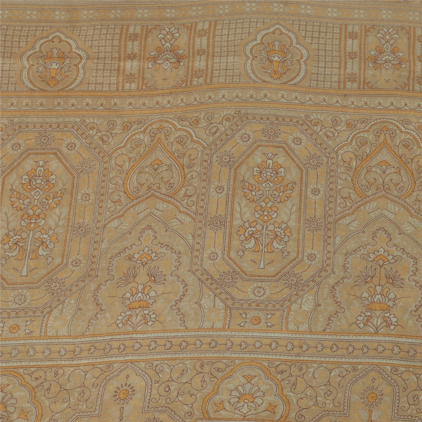 Санскритские винтажные сари кремового цвета с зари-каймом 100% чистый шелк с принтом сари 6 ярдов ткань