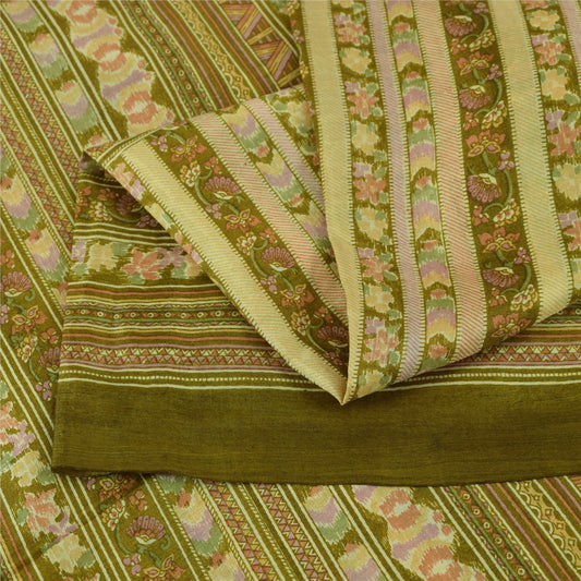 Sanskriti Vintage Sarees Multicolor 100%Pure Silk Printed Sari 6+yd Craft Fabric