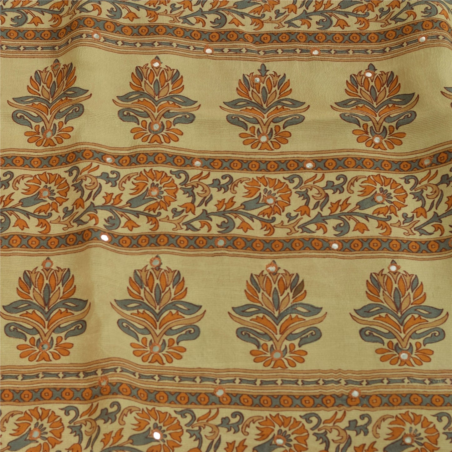 Sanskriti Vintage Sarees Brown Pure Silk Floral Printed Sari 5+yd Craft Fabric