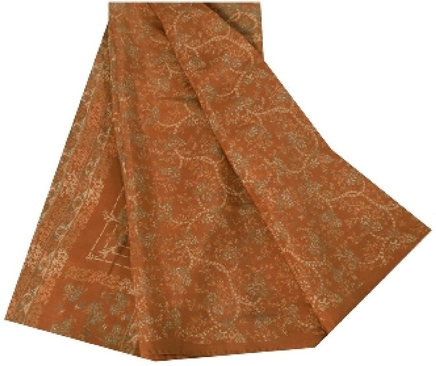 Sanskriti Vintage Sarees Orange Indian Pure Silk Printed Sari 6+yd Craft Fabric
