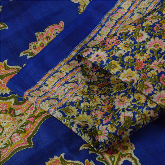 Sanskriti Vintage Sarees Blå Indisk Ren Silke Trykt Sari 5+ yard Håndværksstof