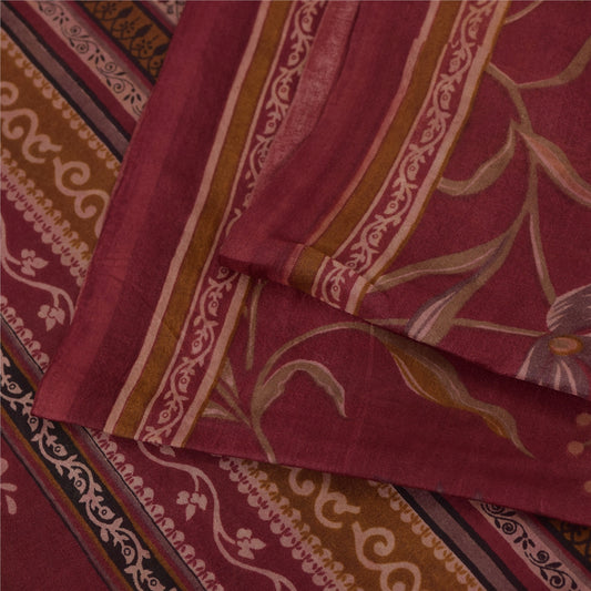 Sanskriti Vintage Sarees Red Indian Pure Silk Printed Sari 5+yd Craft Fabric