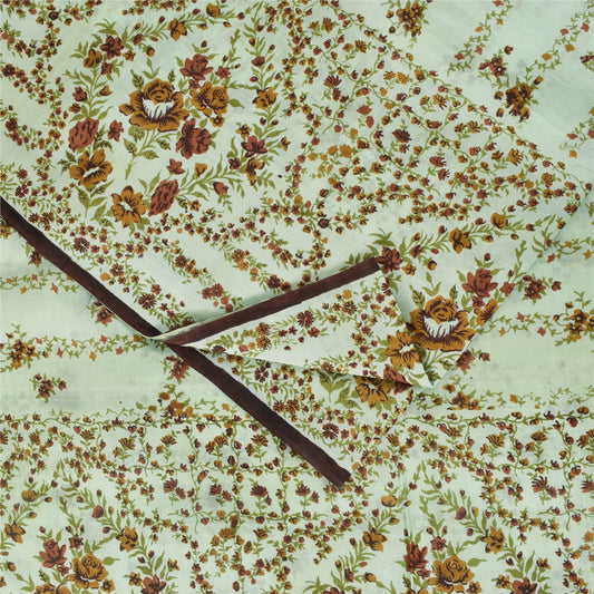 Sanskriti Vintage Sarees Pastel-Green Pure Silk Printed Sari 6yd Craft Fabric