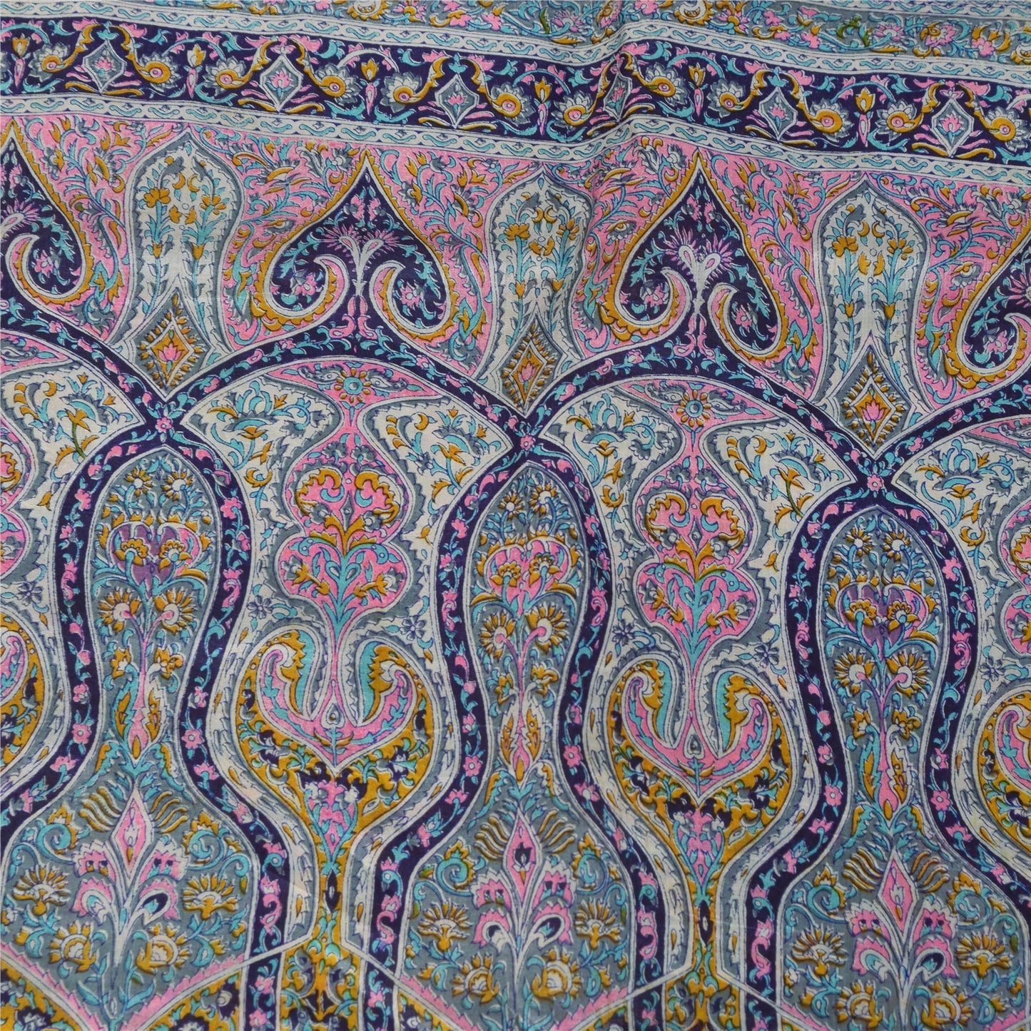 Sanskriti Vintage Sarees Gray Indian 100%Pure Silk Printed Sari 6yd Craft Fabric