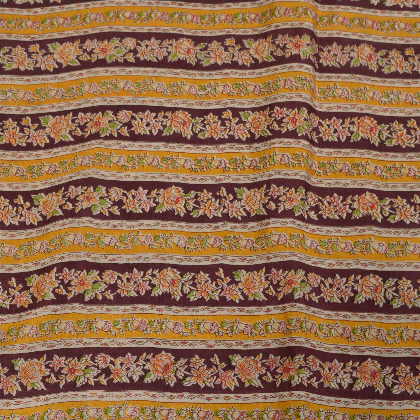 Sanskriti Vintage Sarees Dark Red 100% Pure Silk Printed Sari 5+yd Craft Fabric