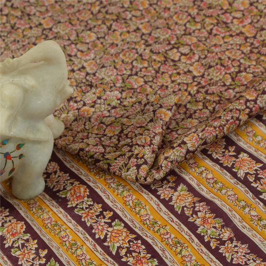 Sanskriti Vintage Sarees Dark Red 100% Pure Silk Printed Sari 5+yd Craft Fabric