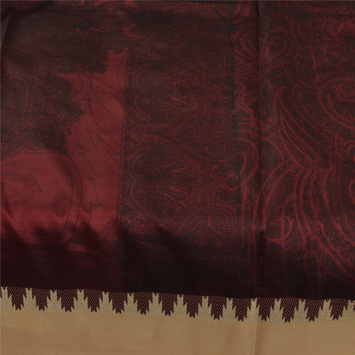 Sanskriti Vintage Sarees Dark Red IndianPure Silk Printed Sari 5+yd Craft Fabric