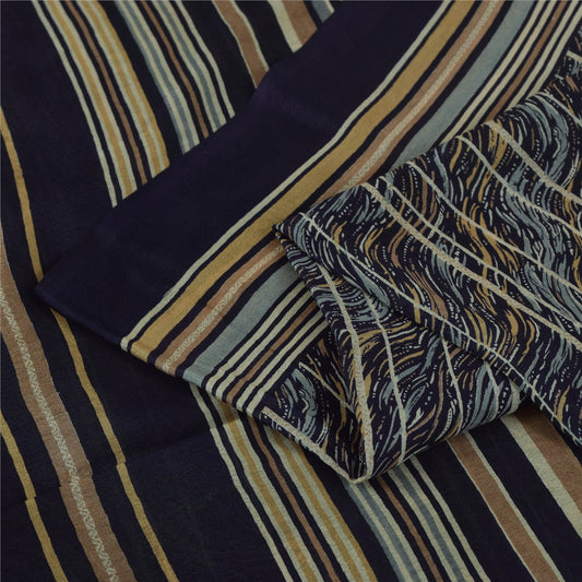 Sanskriti Vintage Sarees Blue Pure Silk Abstract Printed Sari 5+yd Craft Fabric