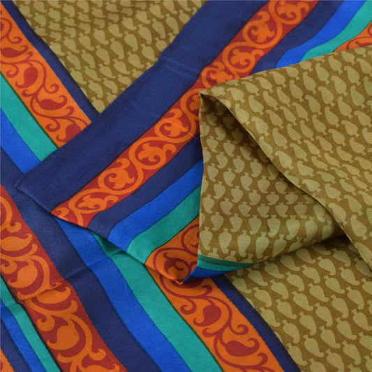 Sanskriti Vintage Sarees Heena Green Pure Silk Printed Sari 5+yd Craft Fabric