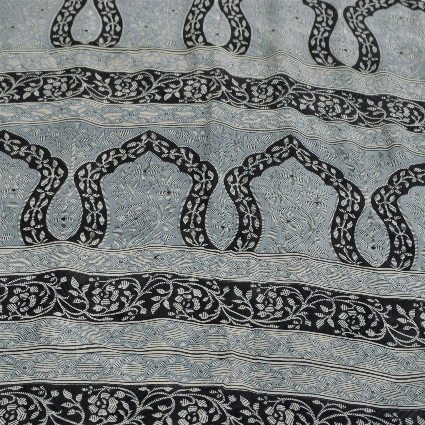 Sanskriti Vintage Sarees Gray Indian Pure Silk Printed Sari 6+yd Craft Fabric