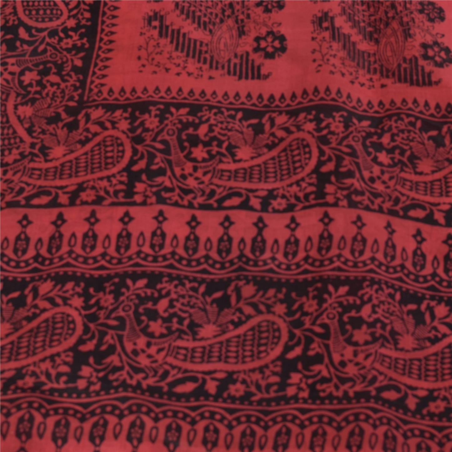 Sanskriti Vintage Sarees Blush Pink Pure Silk Peacock Printed Sari 5+yd Fabric