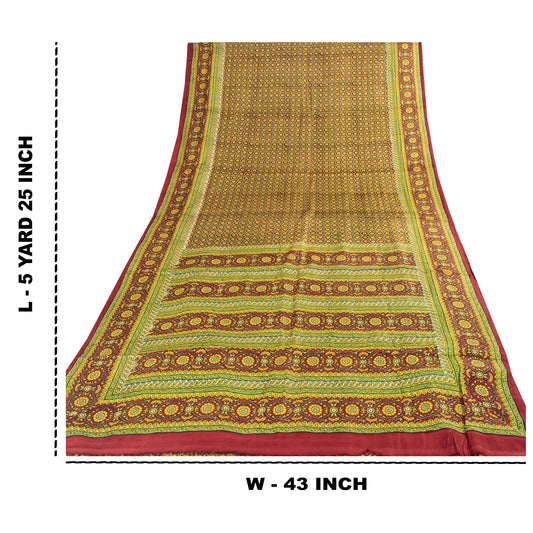 Sanskriti Vintage Sarees Green Indian Pure Silk Printed Sari 5+yd Craft Fabric