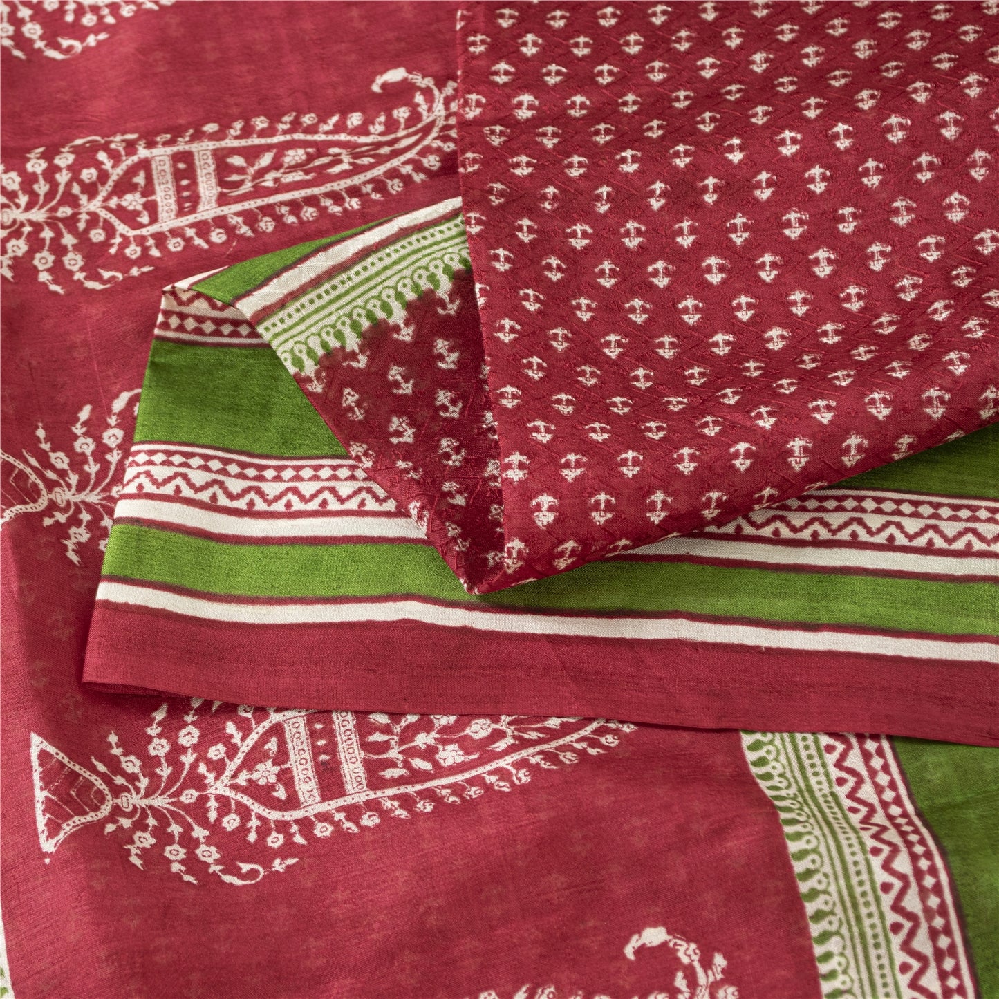 Sanskriti Vintage Sarees Red From India Pure Silk Printed Sari 5+yd Craft Fabric