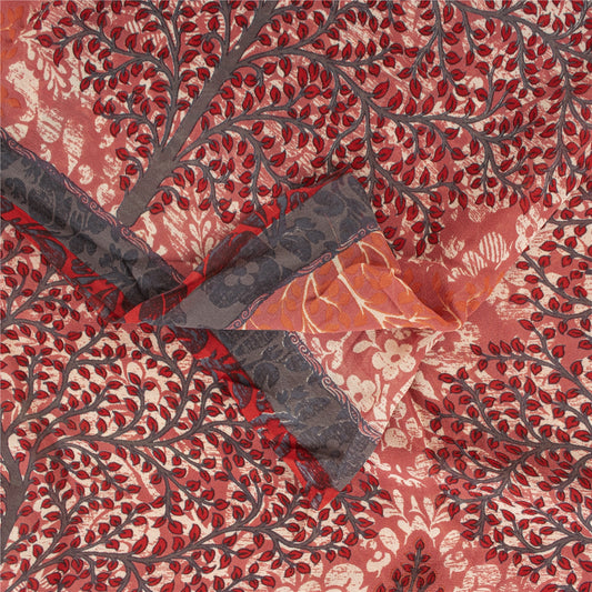 Sanskriti Vintage Sarees Peach Pure Georgette Printed Sari 6yd Craft Fabric