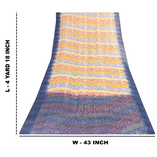 Sanskriti Vintage Sarees Multicolor Pure Georgette Print Sari 5+yd Craft Fabric