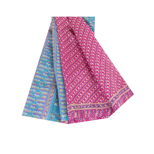 Sanskriti Vintage Sarees Pink Indian Pure Silk Printed Sari 5+yd Craft Fabric