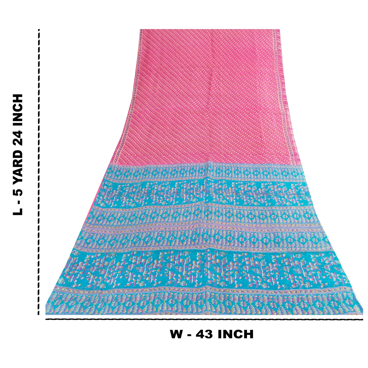 Sanskriti Vintage Sarees Pink Indian Pure Silk Printed Sari 5+yd Craft Fabric