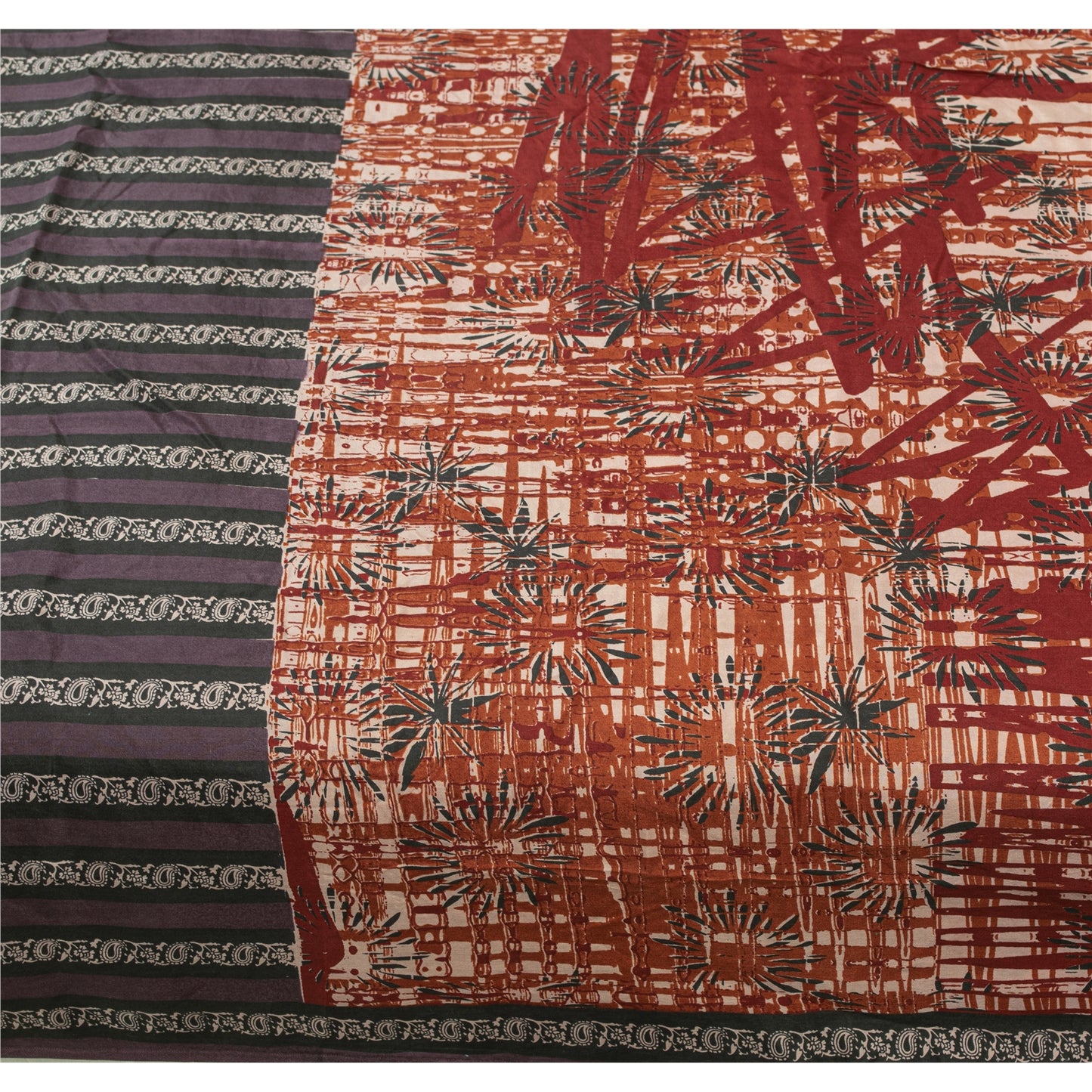 Sanskriti Vintage Sarees Red Indian Pure Silk Printed Sari 5+yd Craft Fabric