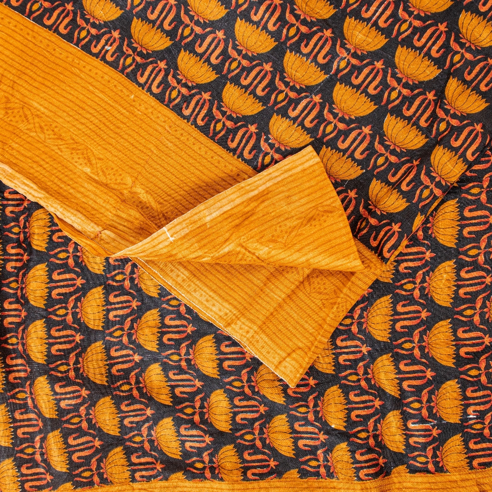 Sanskriti Vintage Sarees Black Pure Silk Floral Printed Sari 6yd Craft Fabric