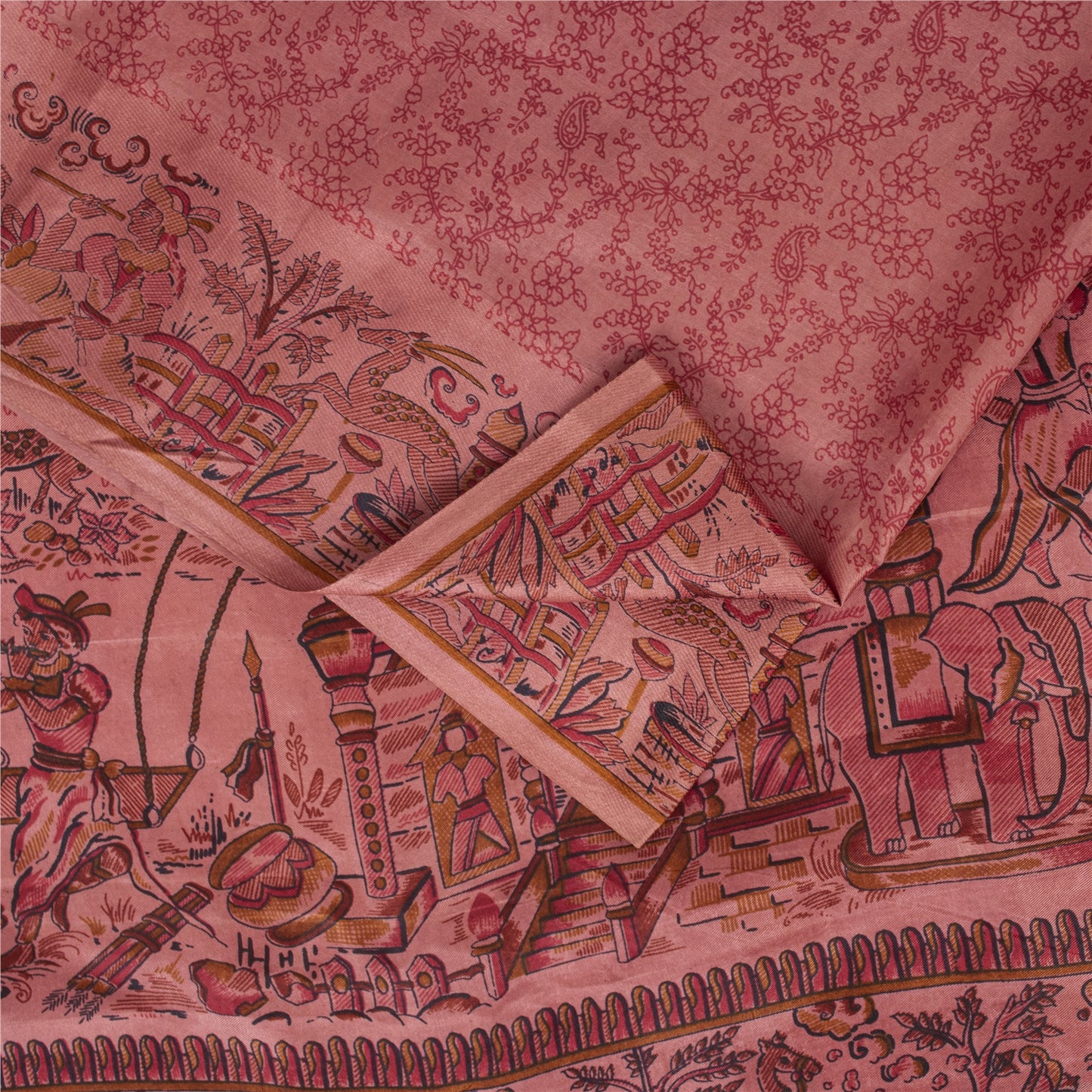 Sanskriti Vintage Sarees Blush Pink 100%Pure Silk Printed Sari 5+yd Craft Fabric