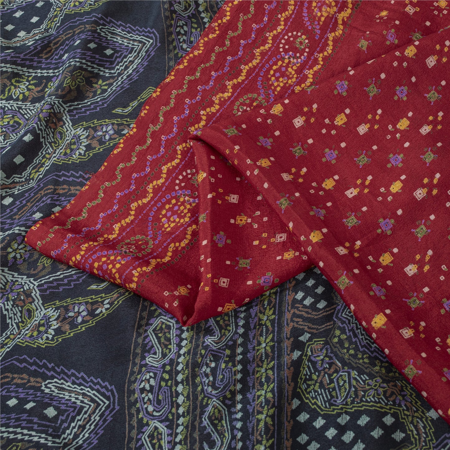 Sanskriti Vintage Sarees Red Indian Pure Silk Printed Sari 5+yd SoftCraft Fabric