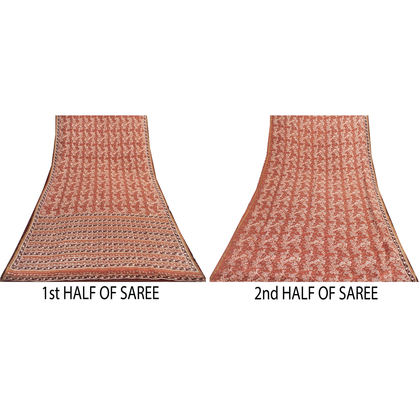 Sanskriti Vintage Sarees Brown Indian Pure Silk Printed Sari 6yd Craft Fabric