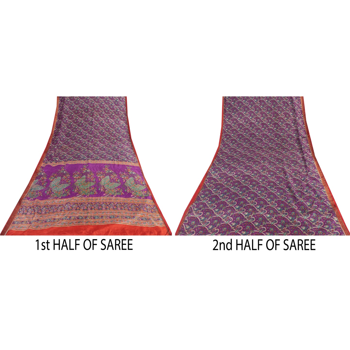 Sanskriti Vintage Sarees Purple Indian Pure Silk Printed Sari 5+yd Craft Fabric