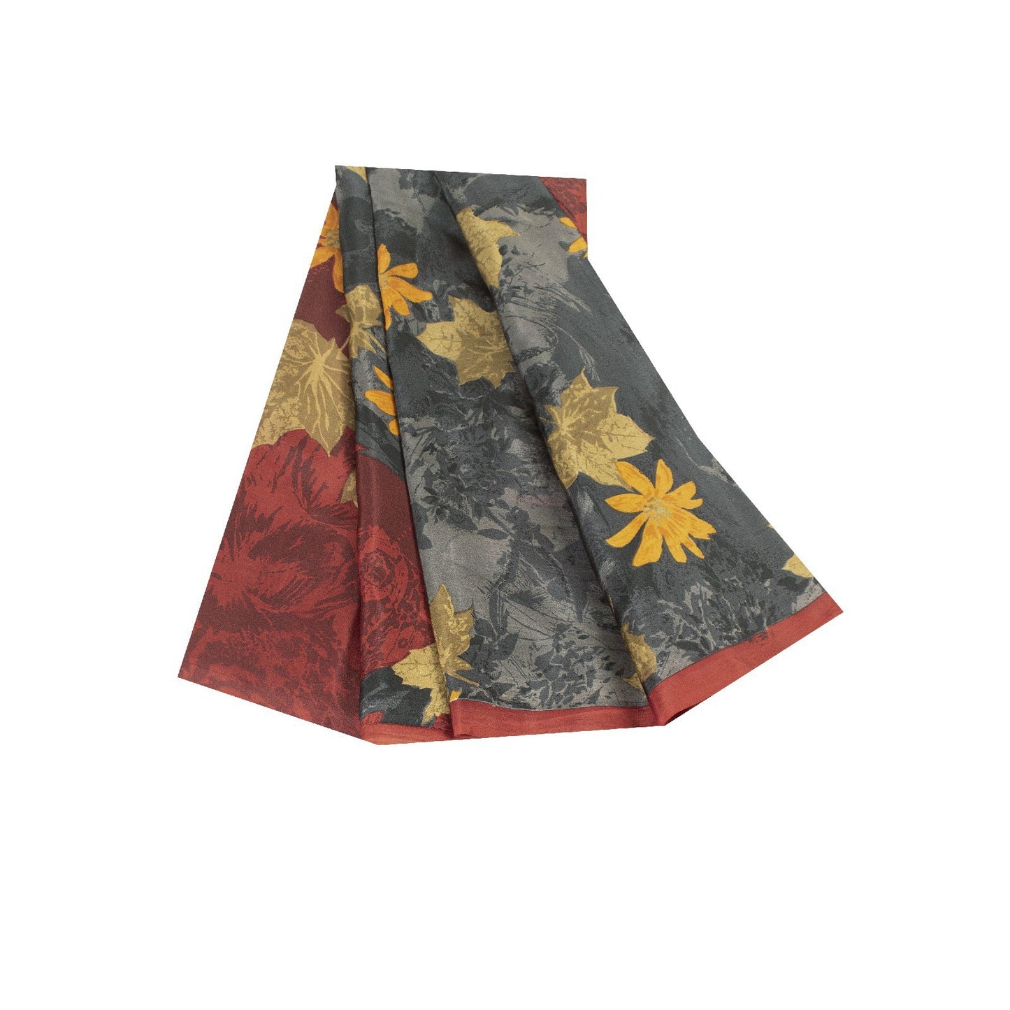 Sanskriti Vintage Sarees Gay Pure Silk Floral Printed Sari 5+yd Craft Fabric