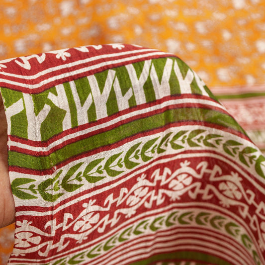 Sanskriti Vintage Sarees Yellow Pure Silk Paisley GeometricPrint Sari 6yd Fabric