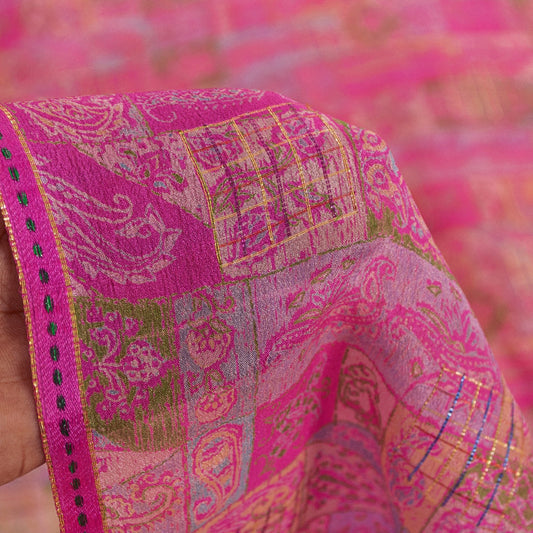 Sanskriti Vintage Sarees Ivory Pure Silk Floral Print 5+YD Sari For DIY Projects