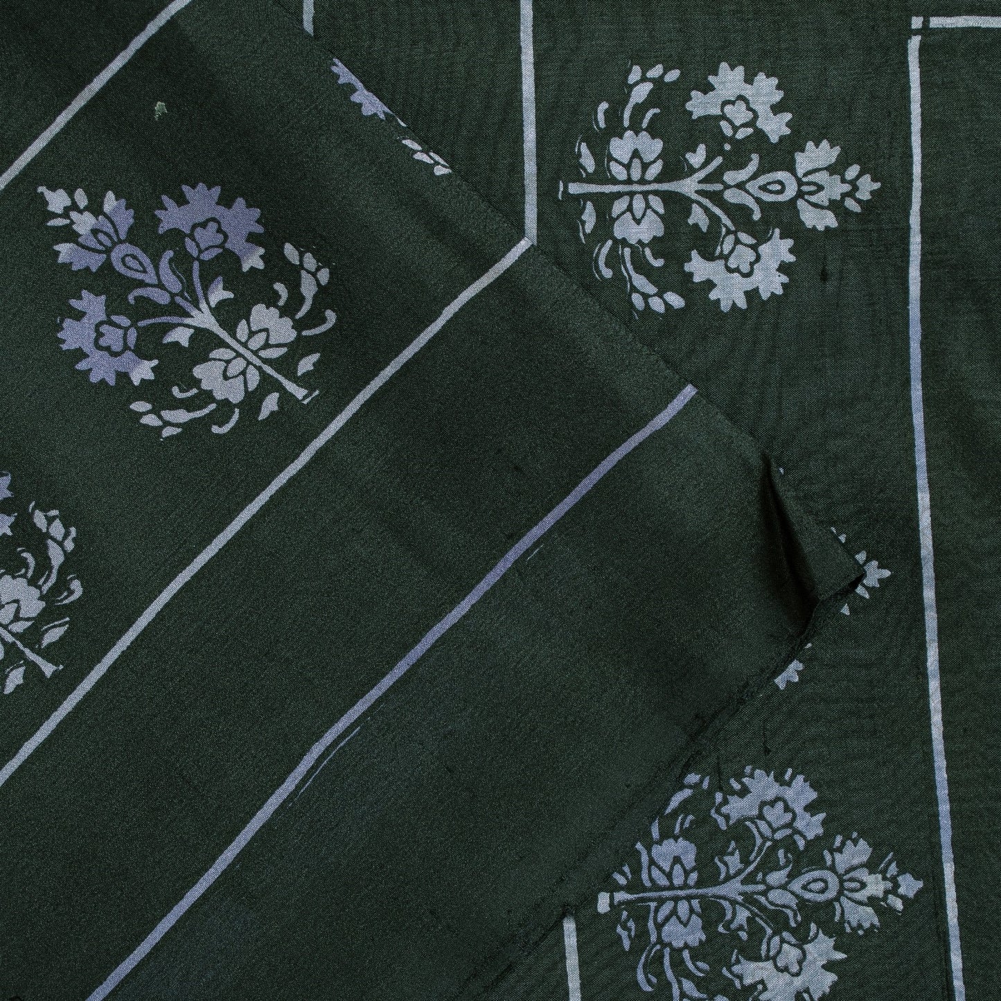 Sanskriti Vintage Sarees Black Pure Silk Floral Hand Block Printed 6+yd Sari