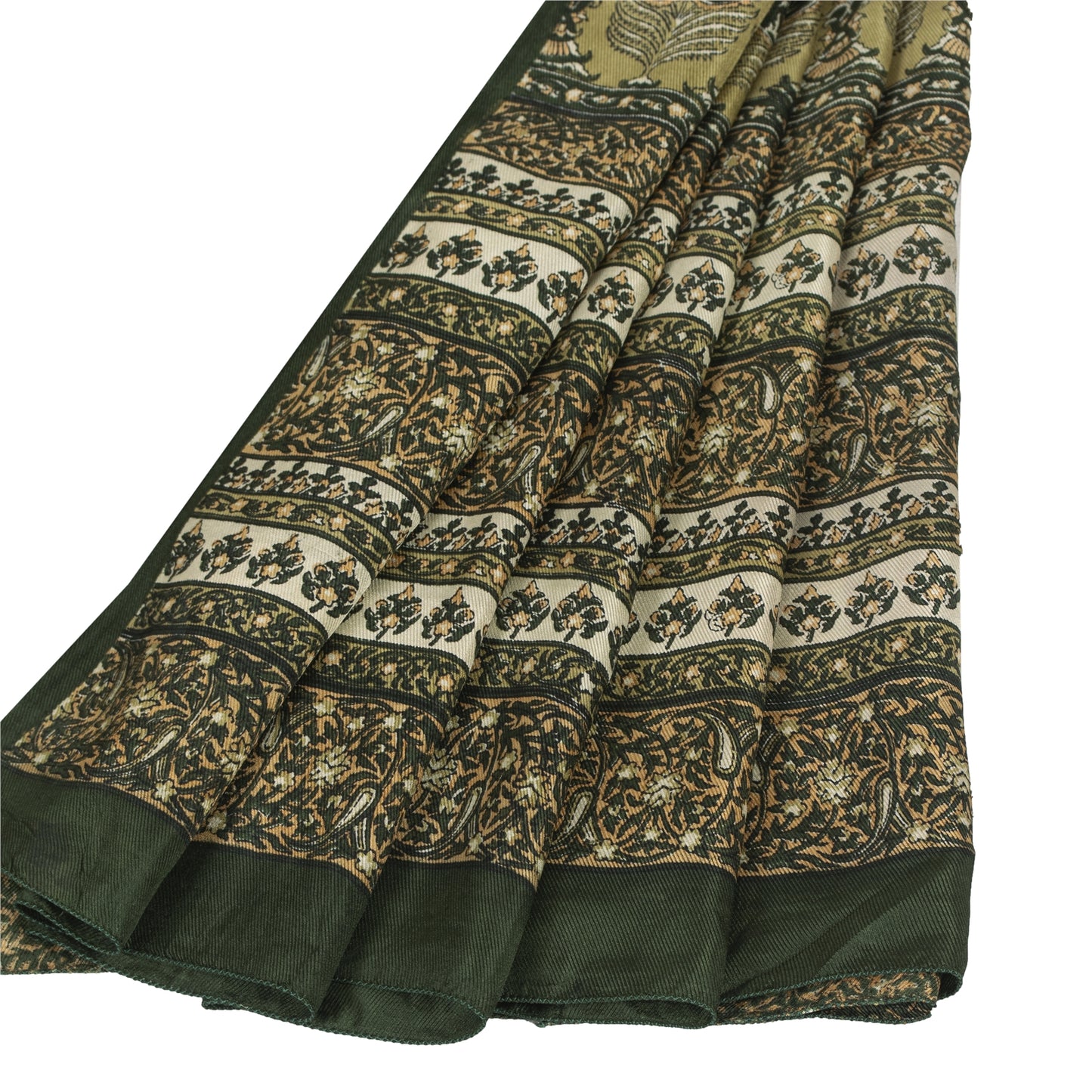 Sanskriti Vintage Sarees Green Pure Silk Floral Printed 6+YD Sari Remnant Fabric