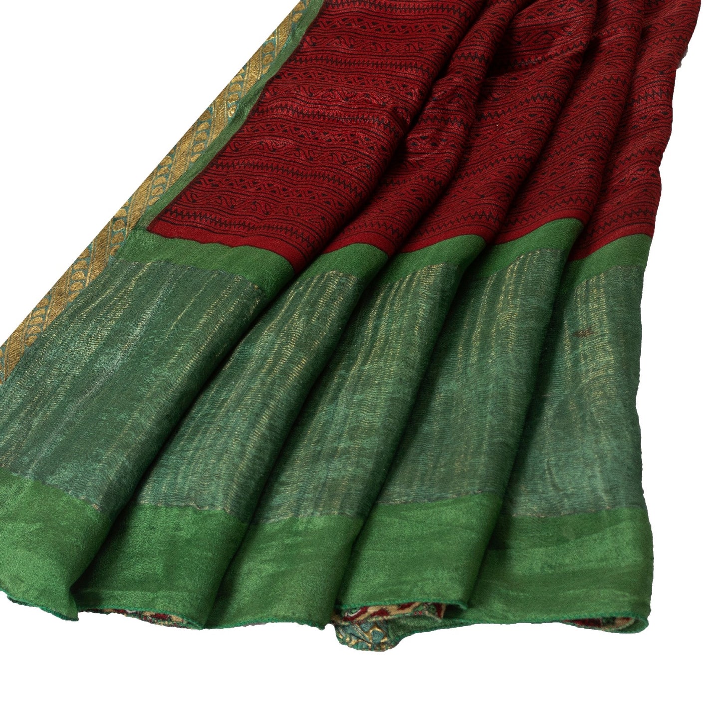Sanskriti Vintage Sarees Cream 100% Pure Silk Floral Print Zari Border 5+YD Sari