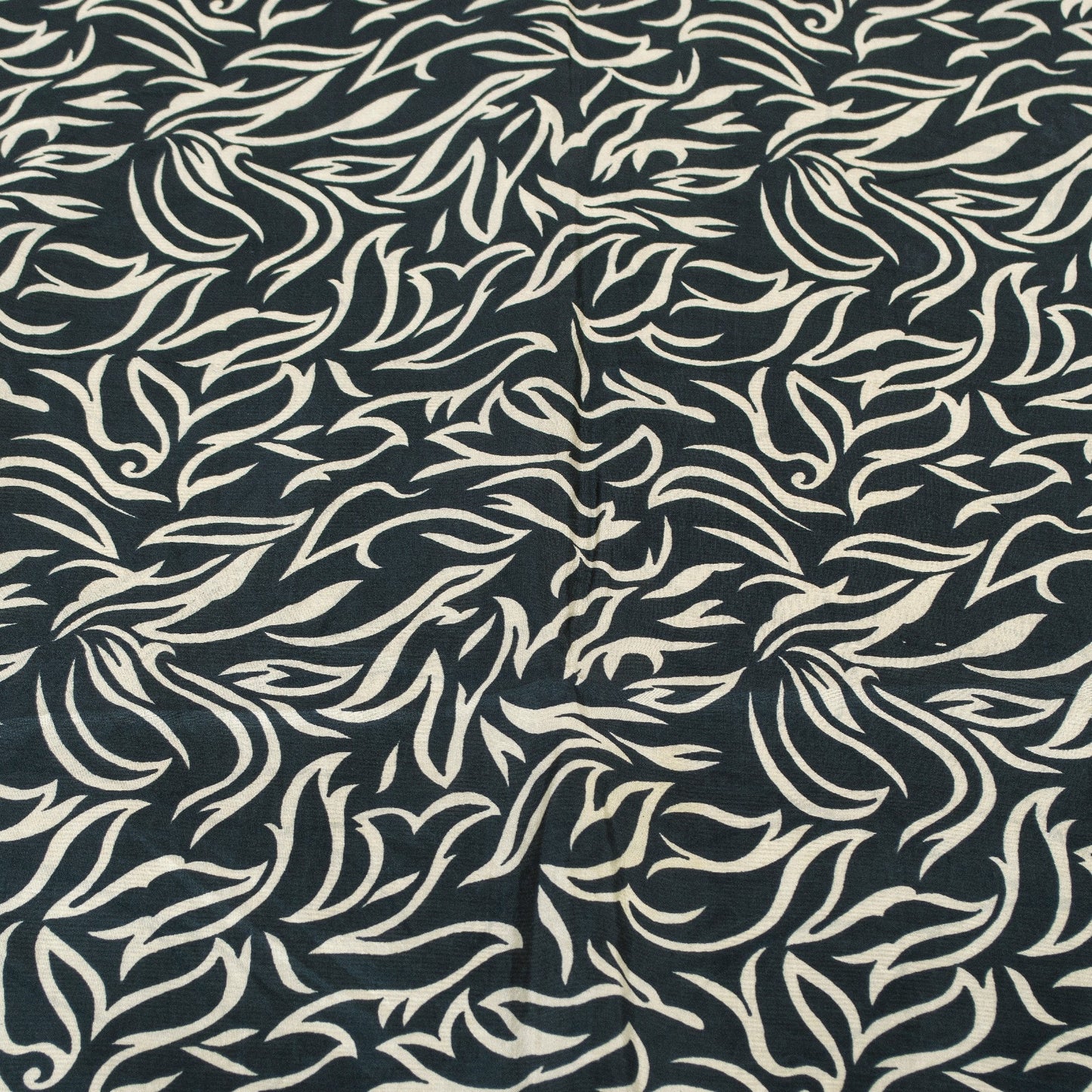 Sanskriti Vintage Sarees Ivory & Black Pure Silk Stem Print 5+YD Sari Bohemian