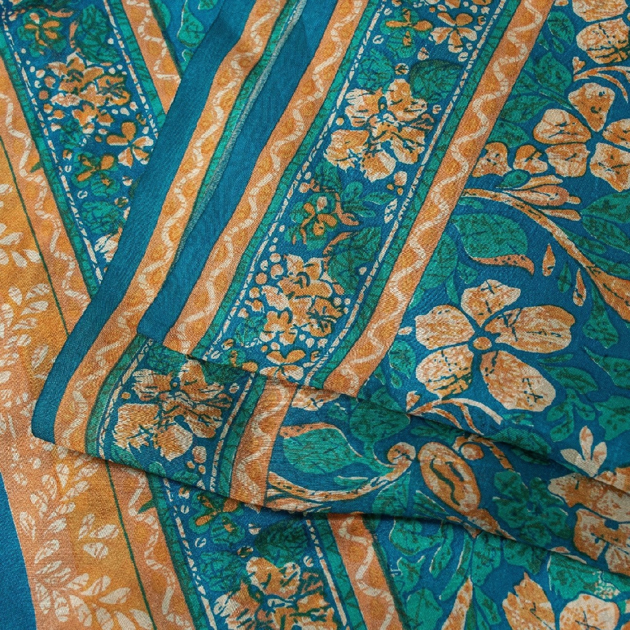 Sanskriti Vintage Sarees Blue 100%Pure Silk Floral Print 5+YD Eco-Friendly Sari