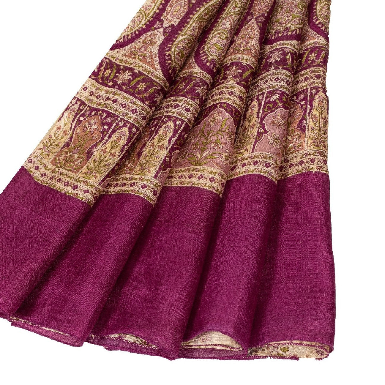 Sanskriti Vintage Sarees Ivory Pure Silk Paisley Print 6+YD Sari For Crafters