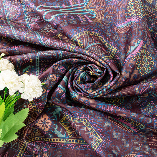 Sanskriti Vintage Purple Soft Pure Silk Sari Paisley Geometric Print Saree 5.5Yd