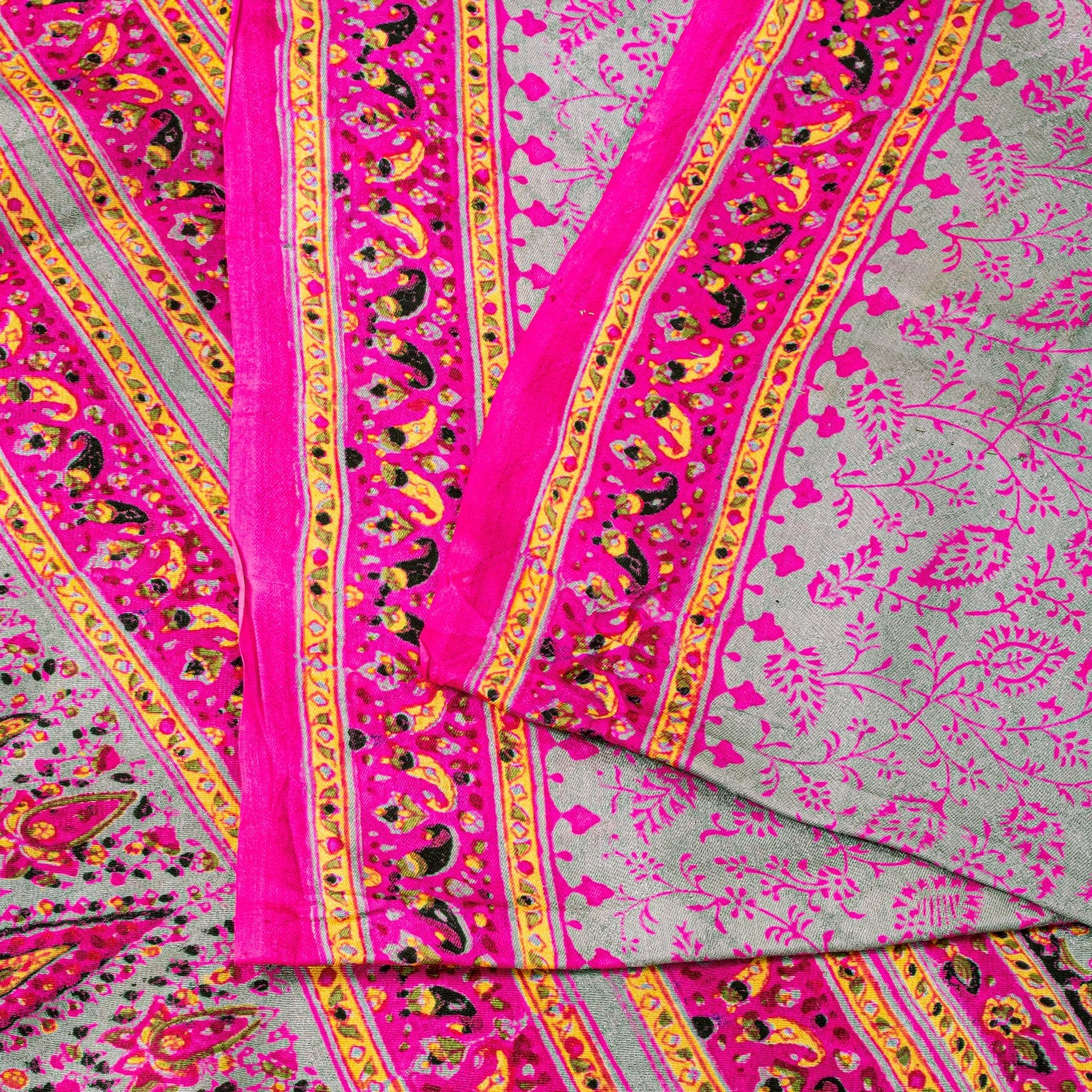 Sanskriti Vintage Sari Soft Pink Pure Silk Rotary Floral Print Saree 6+Yd Craft