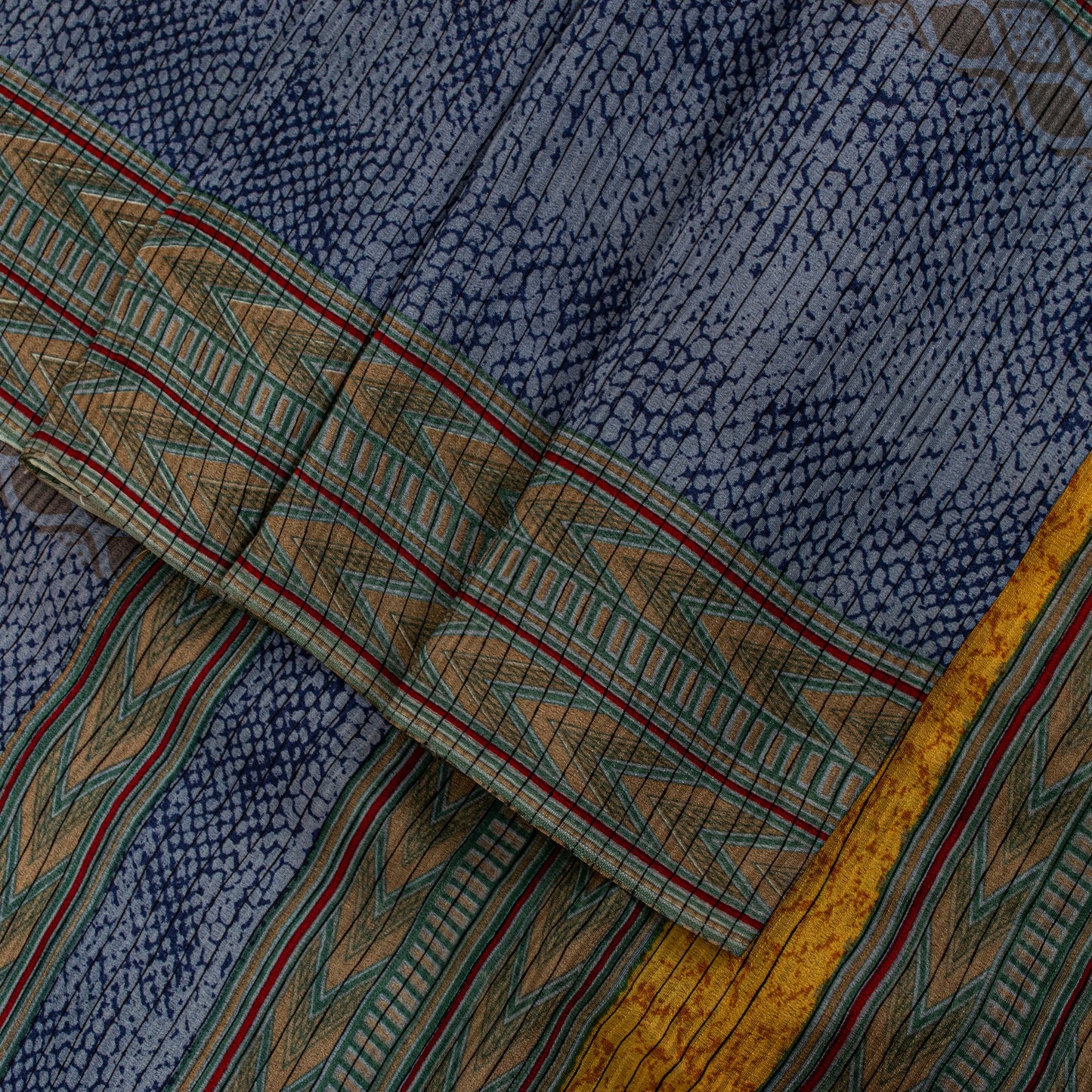 Sanskriti Vintage Saree Soft Blue-Yellow Pure Silk Abstract Printed Sari 5.5+Yd