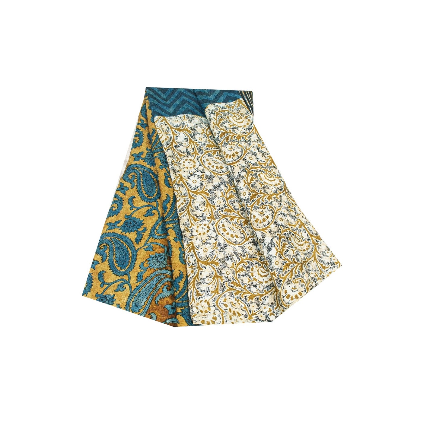 Sanskriti Vintage Sarees Blue & Ivory Pure Silk Paisley Printed 5+YD Indian Sari