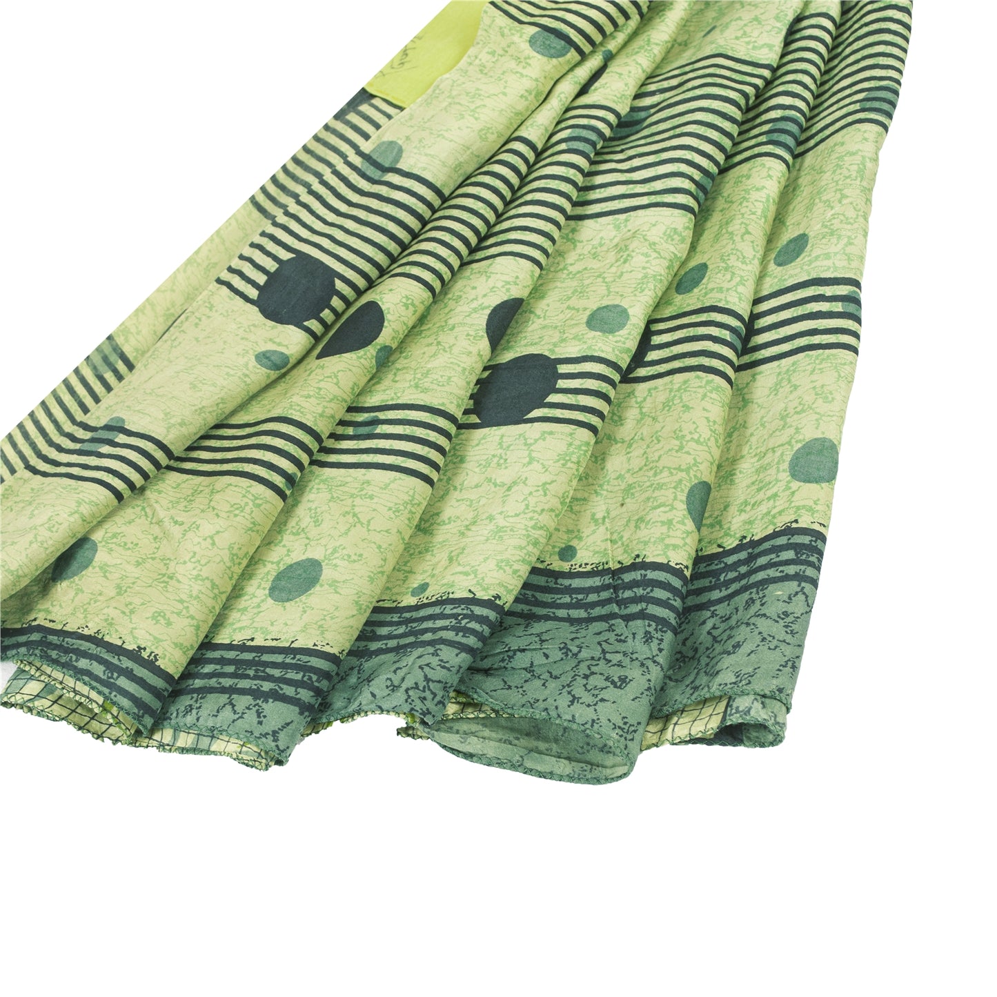 Sanskriti Vintage Sarees Green Pure Silk Floral Printed Sari 5+yd Craft Fabric