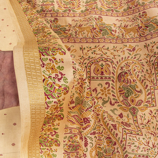 Sanskriti Vintage Saree Peach Soft 100%Pure Silk Paisley Print Sari 5.5+Yd Craft