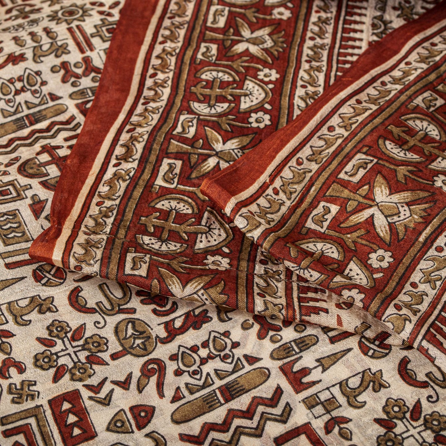 Sanskriti Vintage Saree Cream 100% Pure Silk Abstract Printed Sari 5.5+Yd Fabric