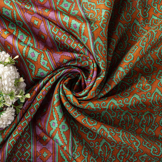 Sanskriti Vintage Orange Pure Silk Saree Paisley Print Sari Woven Border 5.5Yard