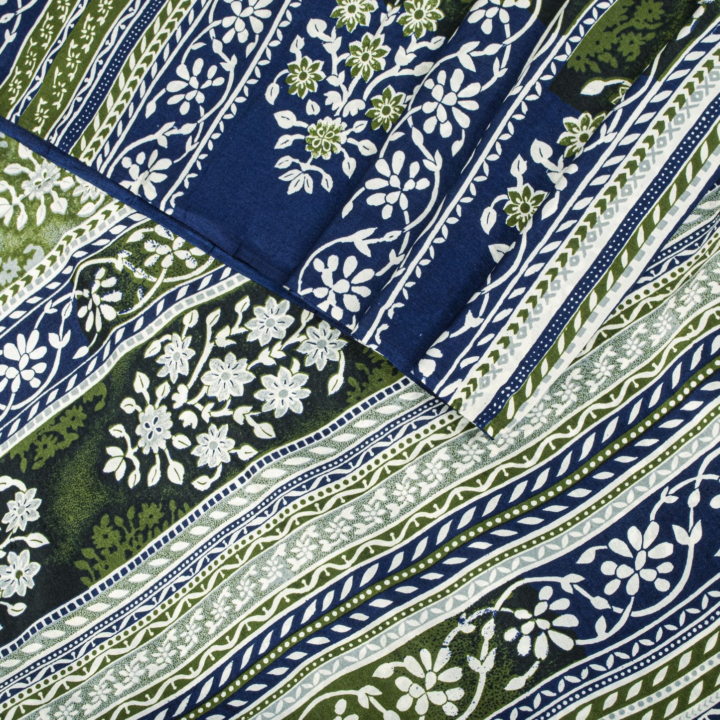 Sanskriti Vintage Gray Pure Silk Saree Floral Print Tie Dye 5+Yard Craft Fabric