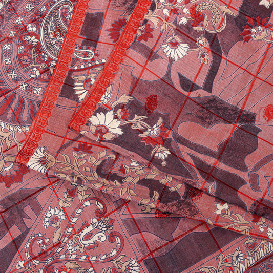 Sanskriti Vintage Saree Dusty Pink 100% Pure Silk Saree 5.5+Yd Supplies Floral Printed Sari For Crafting, Upcycling, or Even Wearing