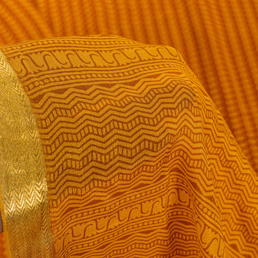 Sanskriti Vintage Orange-Saffron Sari Soft Pure Silk Block Printed Saree 5.5Yd