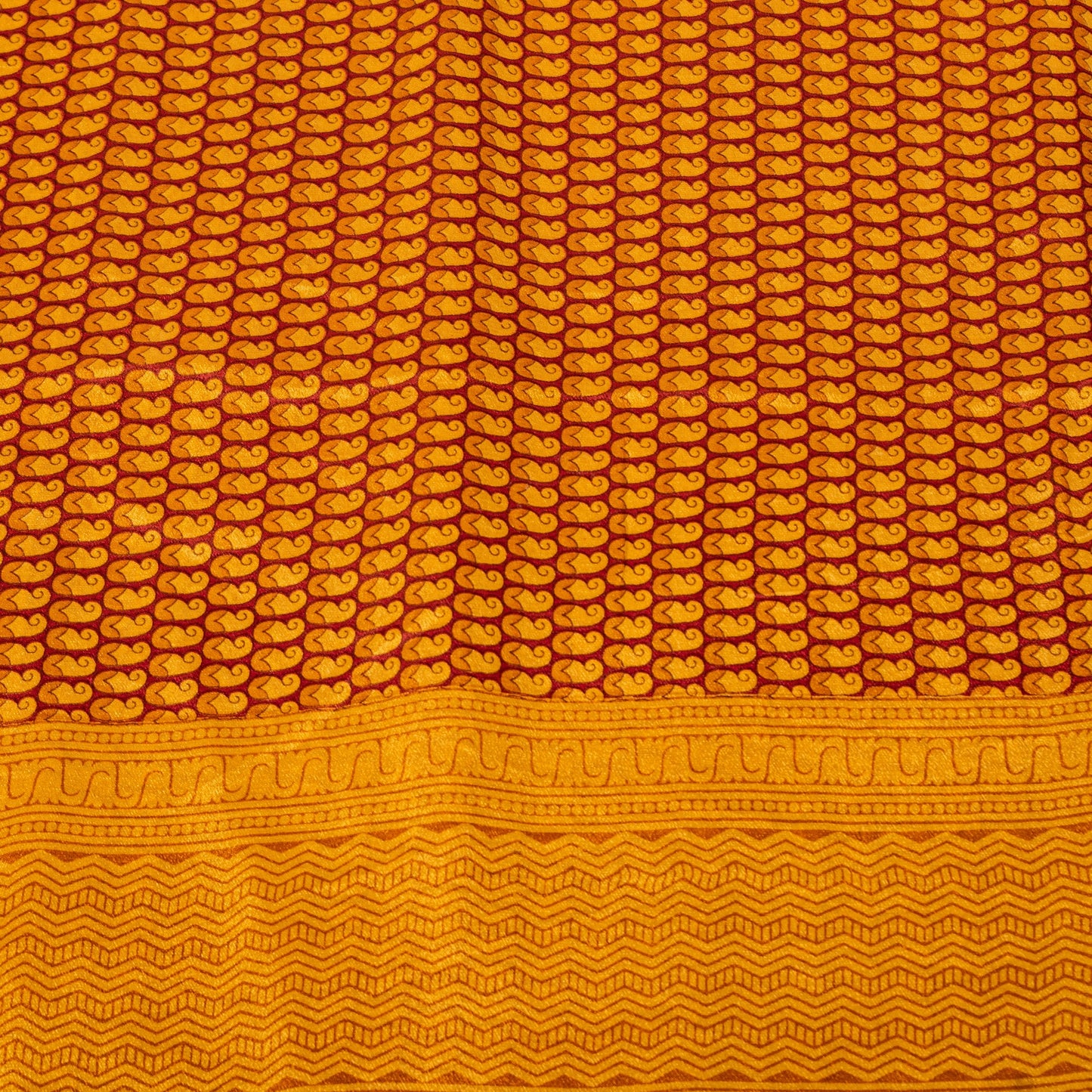 Sanskriti Vintage Orange-Saffron Sari Soft Pure Silk Block Printed Saree 5.5Yd