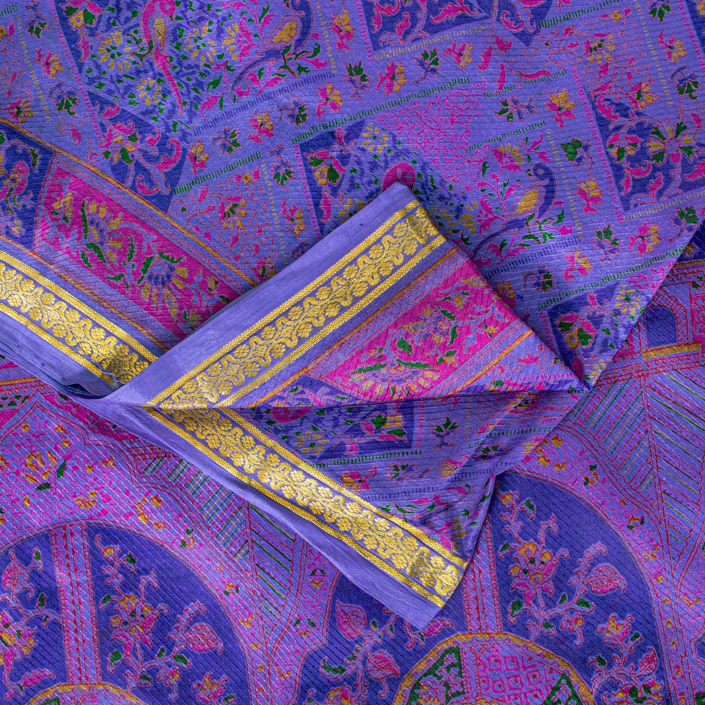 Sanskriti Vintage Blue Sari Soft Pure Silk Human Animal Zari Border Saree 6+YARD