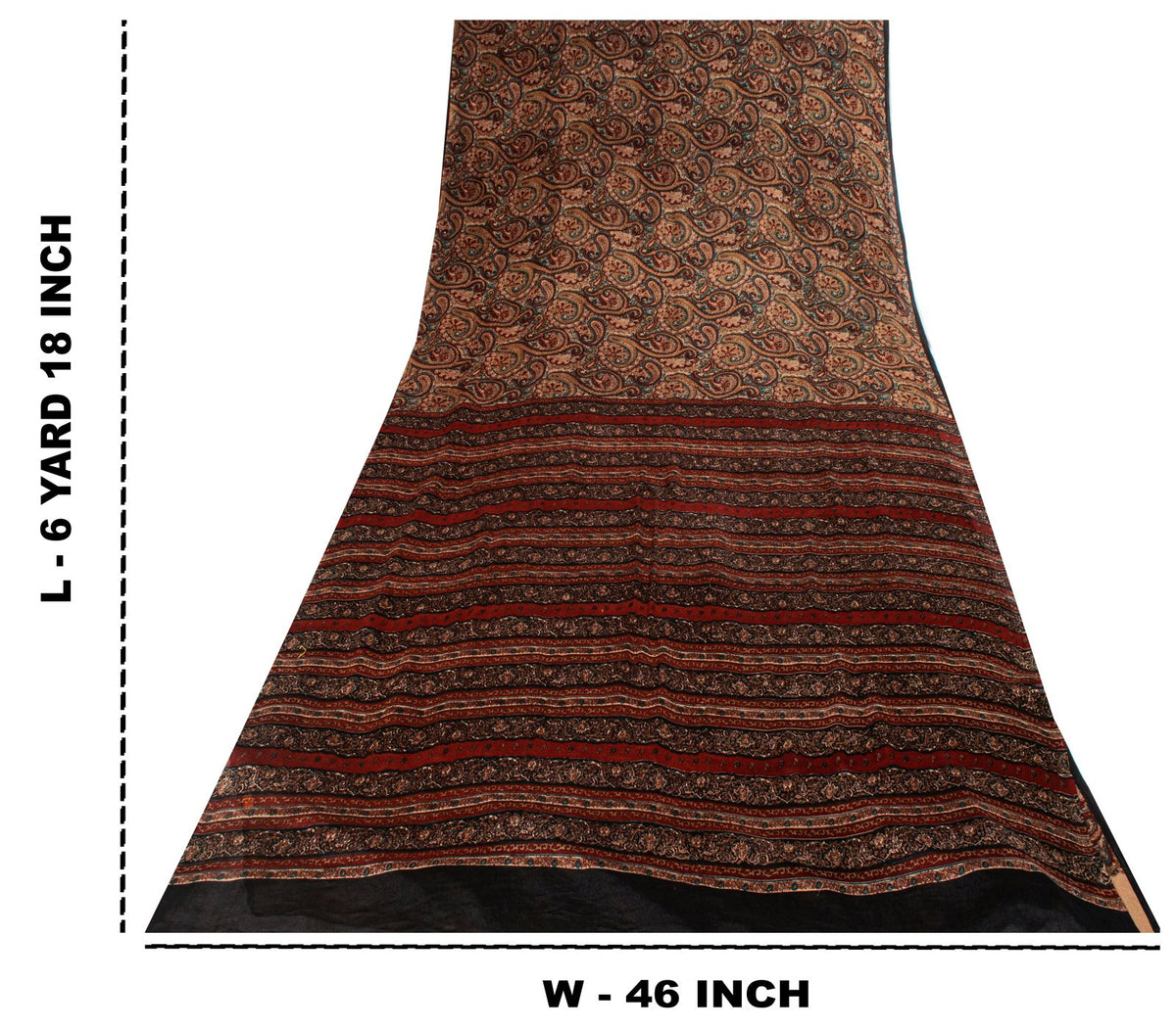 Sanskriti Vintage Brown Pure Silk Saree Paisley Printed Craft Fabric Sari 6+Yard